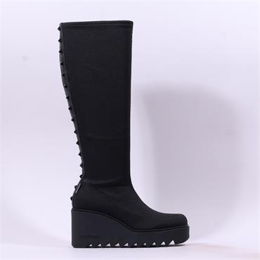 Marco Moreo Liege Studed Knee High Wedge - Black Stretch